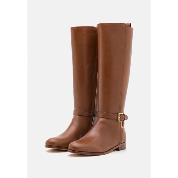 Lauren Ralph Lauren Blayke Burnished Leather Tall Boot Deep Saddle Tan Size 5B - Picture 2 of 6